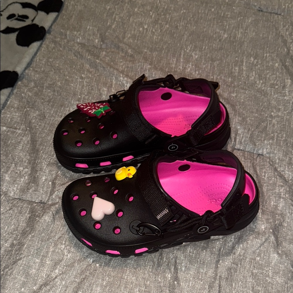 Post Malone black and Pink Clogs